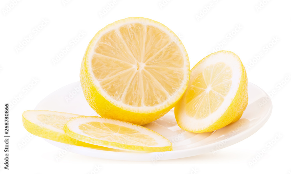 Sliced lemon on a white platter Sliced lemon on a white platter