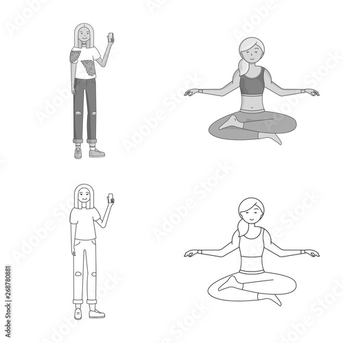 Vector illustration of posture and mood symbol. Collection of posture and female vector icon for stock.