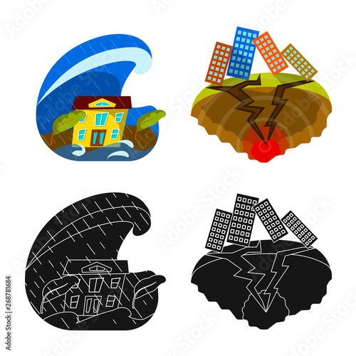 Vector design of weather and distress icon. Set of weather and crash stock vector illustration.