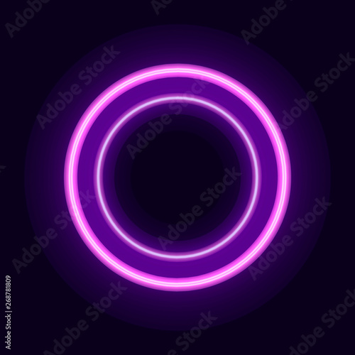Vector Neon Ultraviolet Circle Blank Frame Shining on Dark Background, Isolated Design Element, Pink Power.