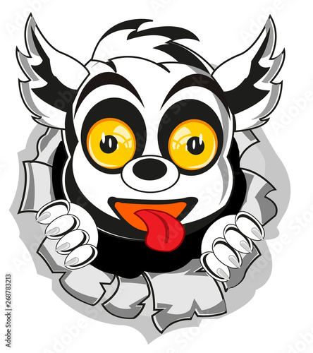 Cartoon animal lemur peering out hole in wall