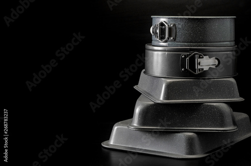 New baking set, on a dark table with copy space