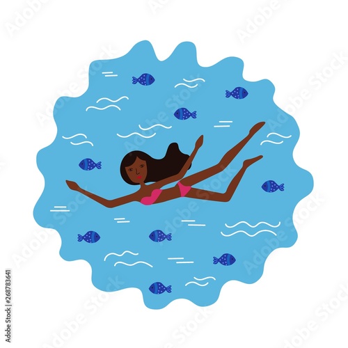 girl swims in the water, sea or ocean
