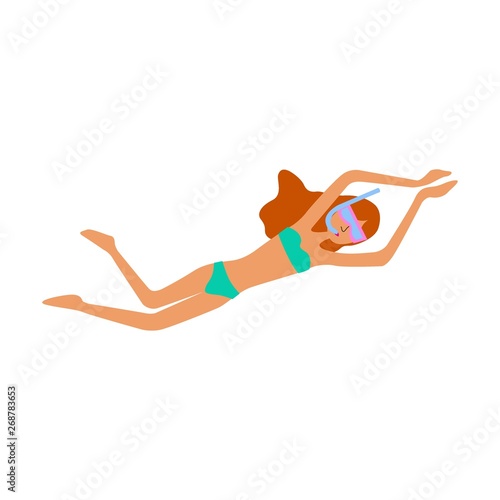 girl swims in a mask