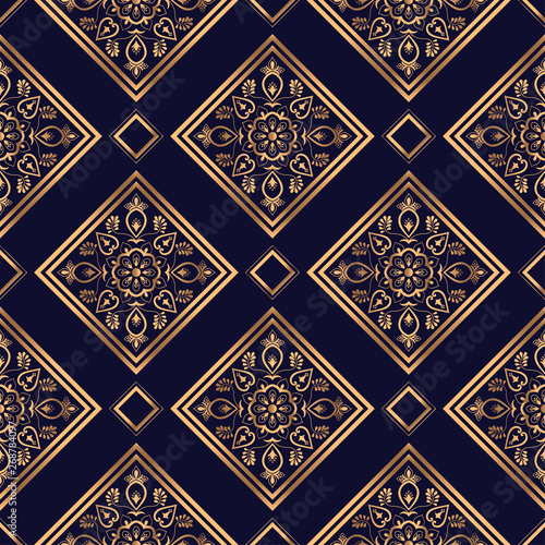 Luxury royal pattern seamless vector. Golden arabesque tile background. Antique design for beauty spa, wedding party, yoga wallpaper, gift packaging, wrapping paper, backdrop.
