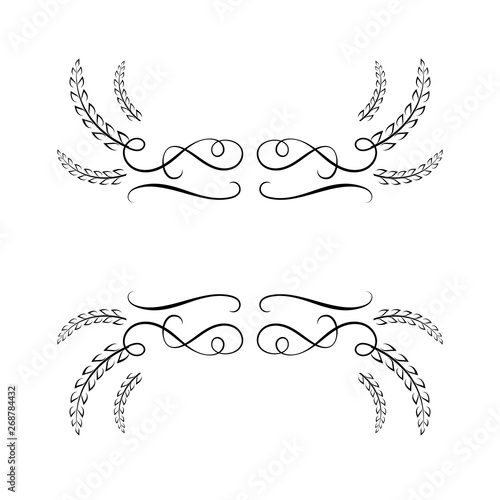 Vector Swirl Frame, Filigree Flourish Border, Blank Template, Black Lines, Isolated on White Background.