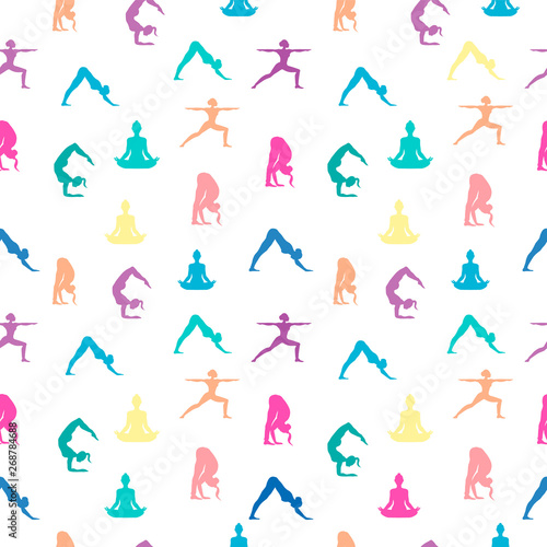Women in yoga pose seamless pattern background