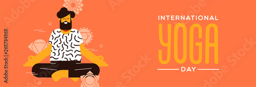 Yoga Day banner of man in lotus pose exercise