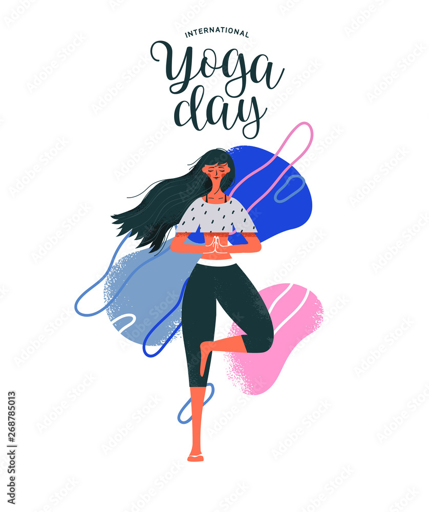 Fototapeta premium Woman doing tree pose exercise for yoga day