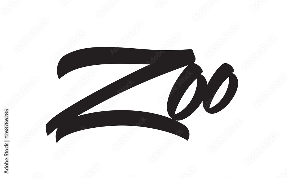 Naklejka premium Handwritten brush type lettering emblem of Zoo on white background.
