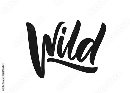 Handwritten type calligraphic lettering of Wild on white background