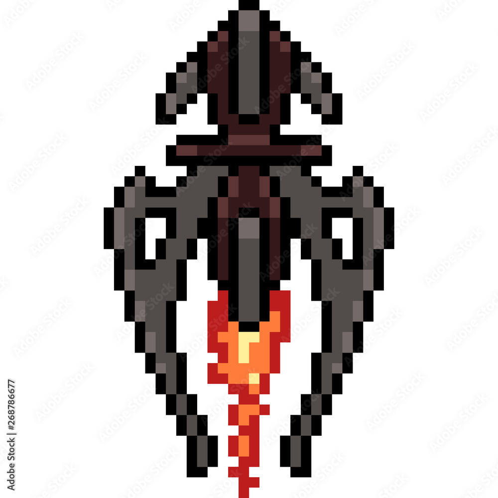 vector pixel art future rocket