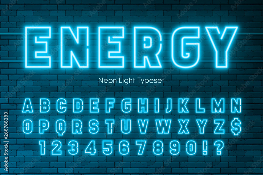 Neon light alphabet, extra glowing font design. Neon light alphabet, extra glowing font design.