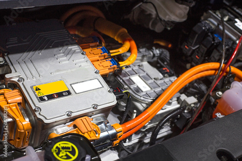 Fotografie Detail of engine of car. (electric car)