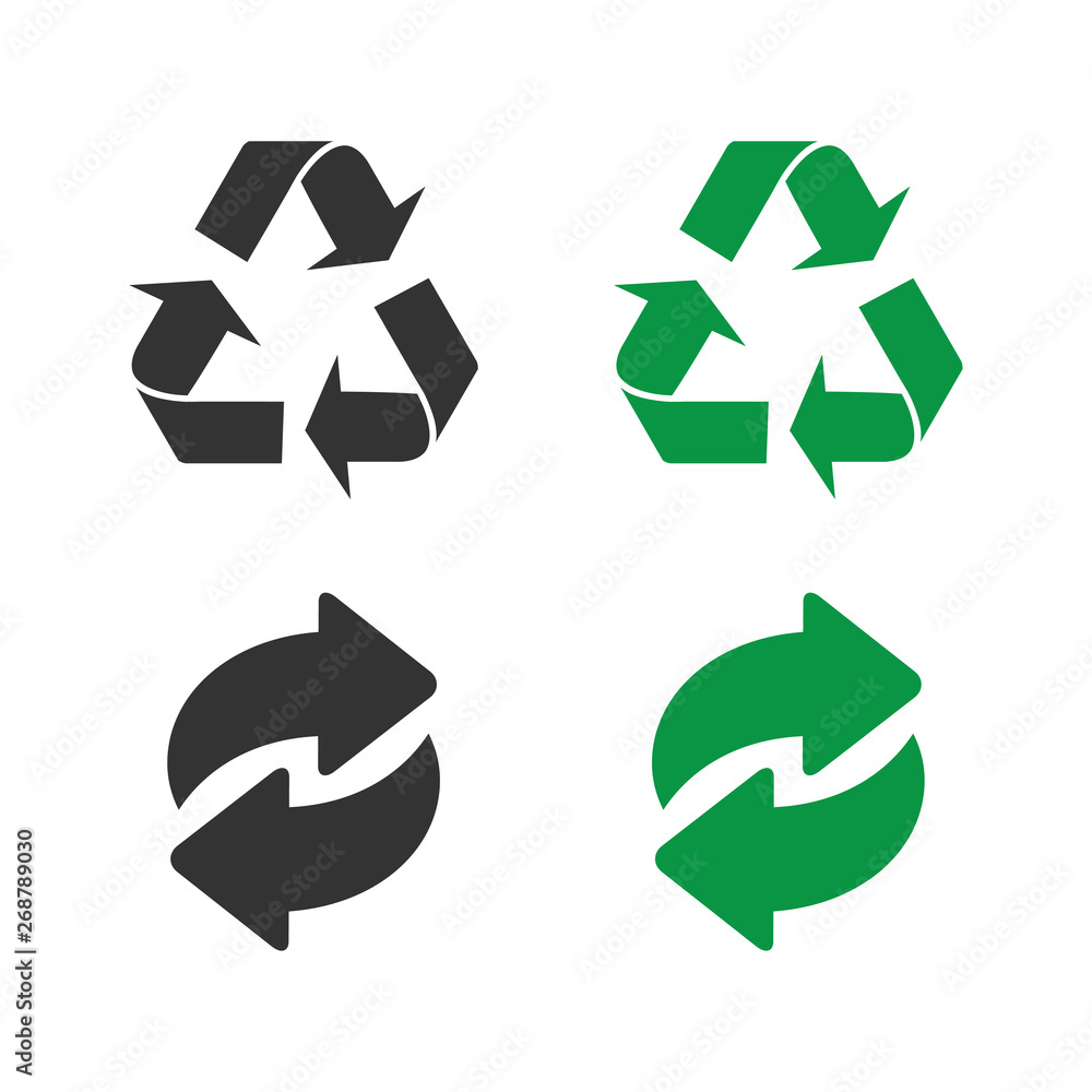 Recycle green and black vector icons. Recycle icons isolated on white background Recycle green and black vector icons. Recycle icons isolated on white background