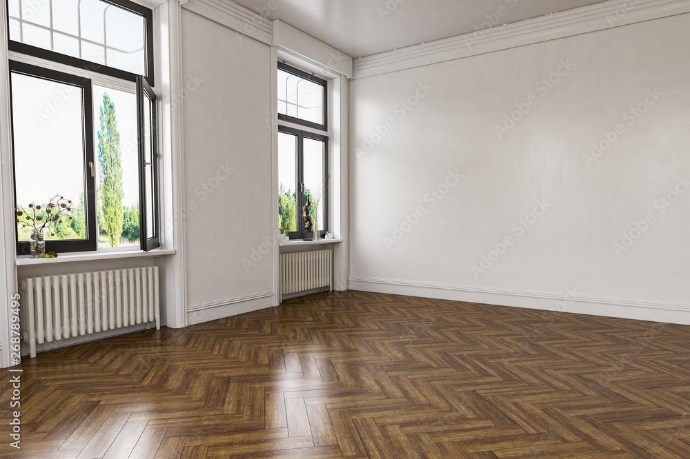 Fototapeta premium Leeres Zimmer mit 2 Fenstern