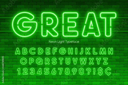 Neon light alphabet, numbers, extra glowing font