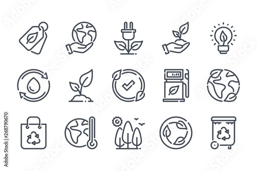 Environment related line icon set. Ecology and nature linear icons. Eco friendly outline vector sign collection.