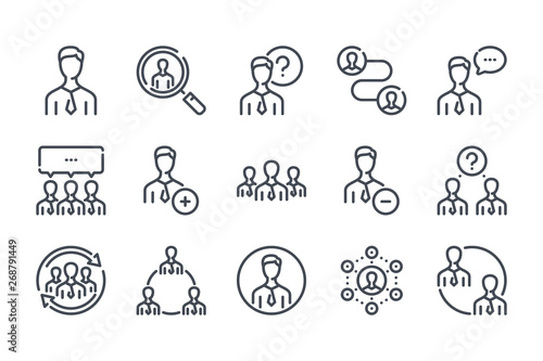 People related line icon set. Person linear icons. User and group outline vector sign collection.