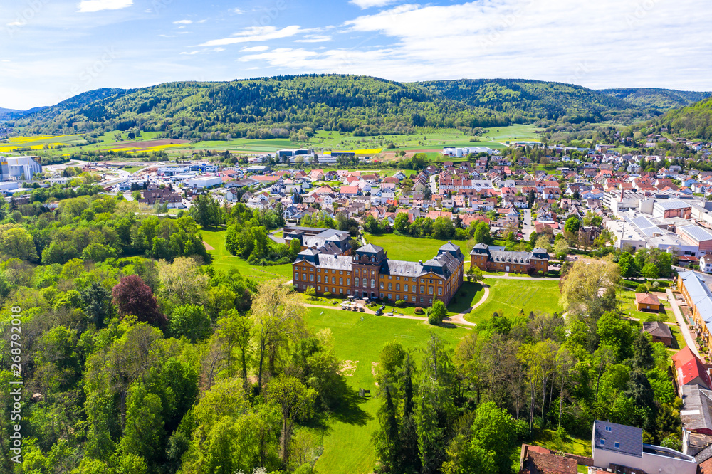 Aerial view, view of Kleinheubach and Großheubach with castle Löwenstein, Miltenberg am Main, Lower Franconia, Bavaria, Germany Aerial view, view of Kleinheubach and Großheubach with castle Löwenstein, Miltenberg am Main, Lower Franconia, Bavaria, Germany