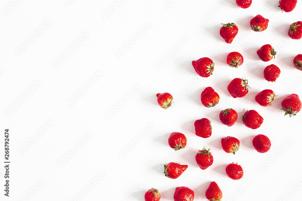 Strawberry on white background. Flat lay, top view Strawberry on white background. Flat lay, top view