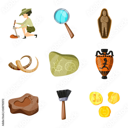 Isolated object of archaeology  and historical sign. Collection of archaeology  and excavation stock vector illustration.