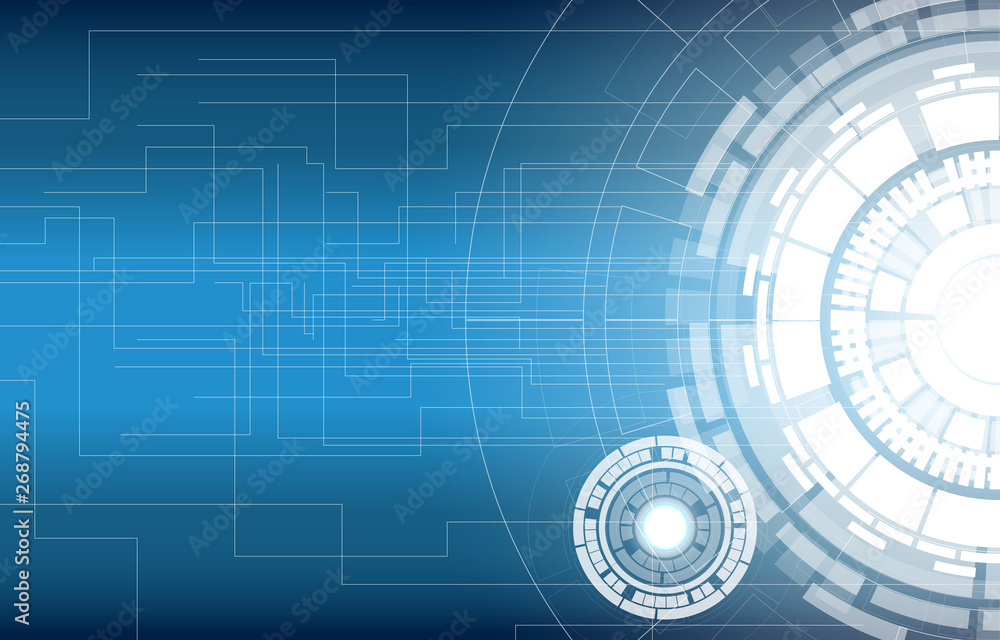 Technology white circle with line. concept information digital abstract blue background vector illustration Technology white circle with line. concept information digital abstract blue background vector illustration