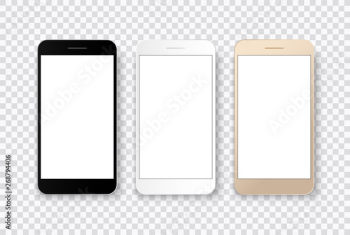 Realistic smartphone. Flat cartoon design, vector illustration on background.
