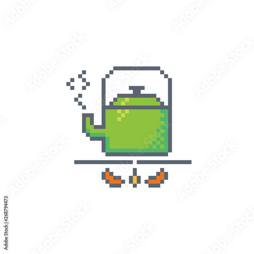 Pixel art kettle icon. Kitchen utensils vector sign for web, mobile design and 8 bit games.