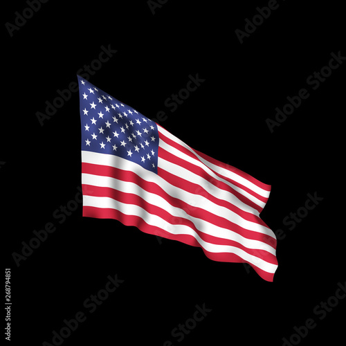USA waving flag. Vector flag of United States with shadows and distortions isolated on white background