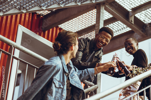 Fotografie Multi-ethnic friends toasting soft drinks