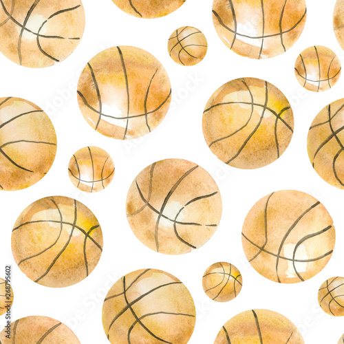Hand painted watercolor seamless pattern basketball  elements game