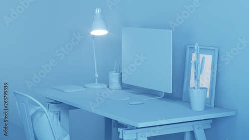 Workplace with a computer. Mockup. 3D rendering.