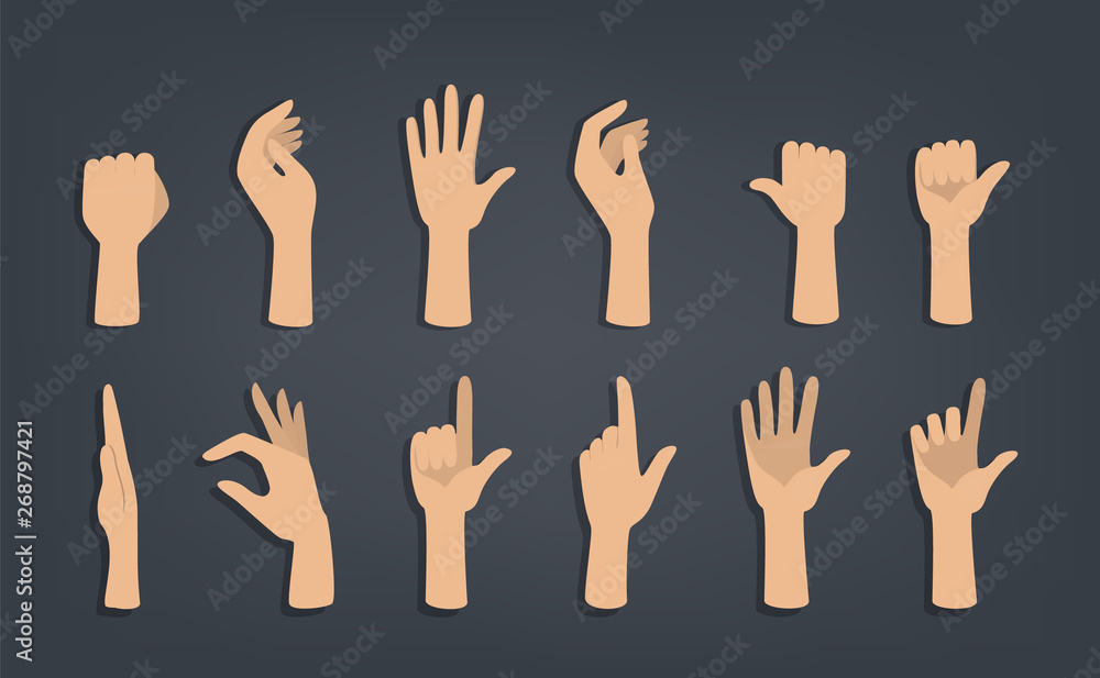 Set of hands showing different gestures. Set of hands showing different gestures.