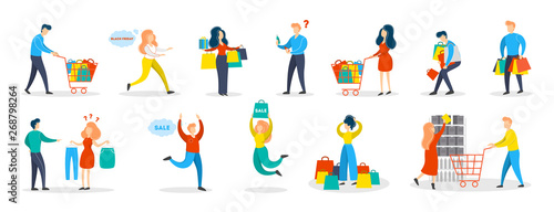 People shopping set. Collection of person with bag