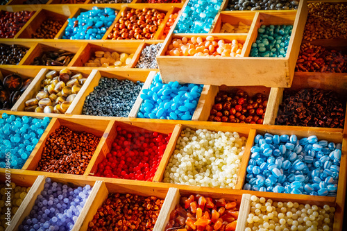 Colorful stones for making the necklace.