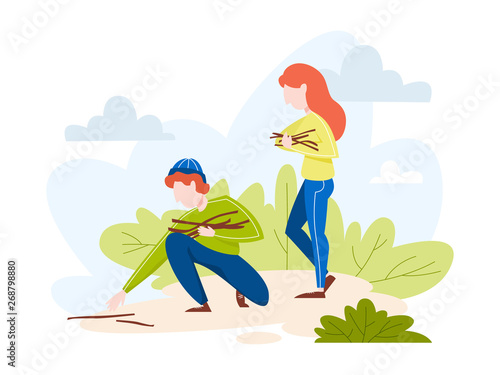 People collect branch or twig in the forest