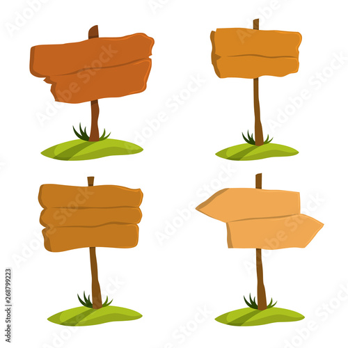 Wooden signboard set. Collection of various sign