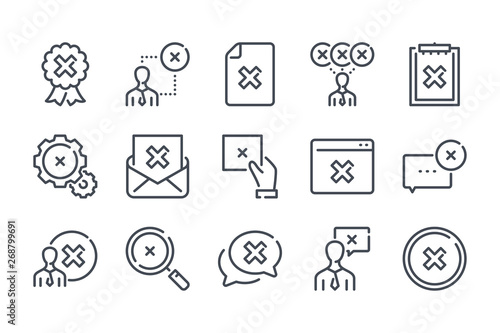 Cancellation related line icon set. Negative result linear icon collection. Decline and cancel vector icons. photo