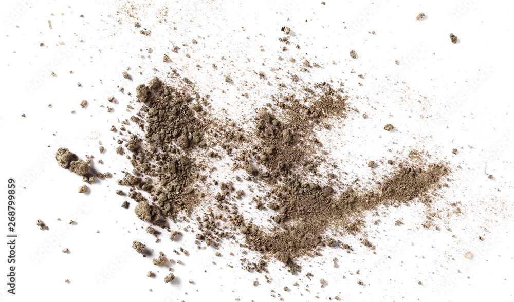 Dirt, soil isolated on white background, top view Dirt, soil isolated on white background, top view