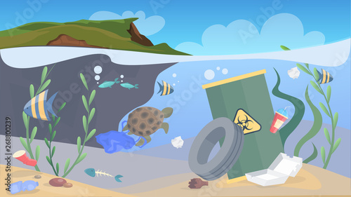 Nature pollution. Garbage and trash in the sea