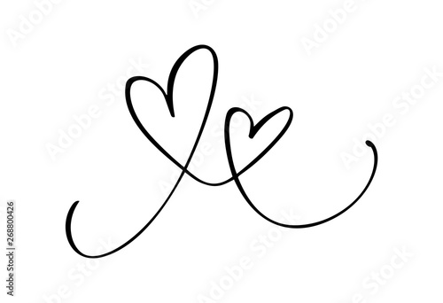 Hand drawn two Heart love sign. Romantic calligraphy vector of valentine day. Concepn icon symbol for t-shirt, greeting card, poster wedding. Design flat element illustration
