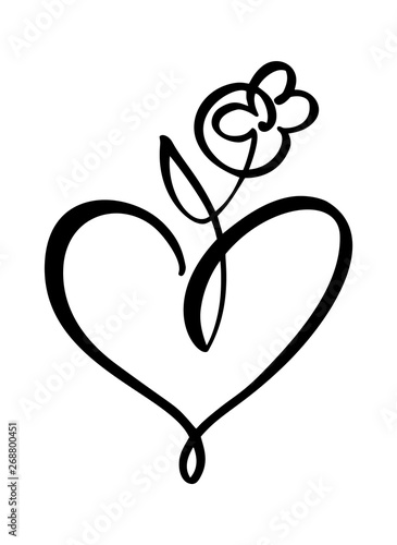 Hand drawn two Heart and flower love sign. Romantic calligraphy illustration vector of valentine day. Concepn icon symbol for t-shirt, greeting card, poster wedding