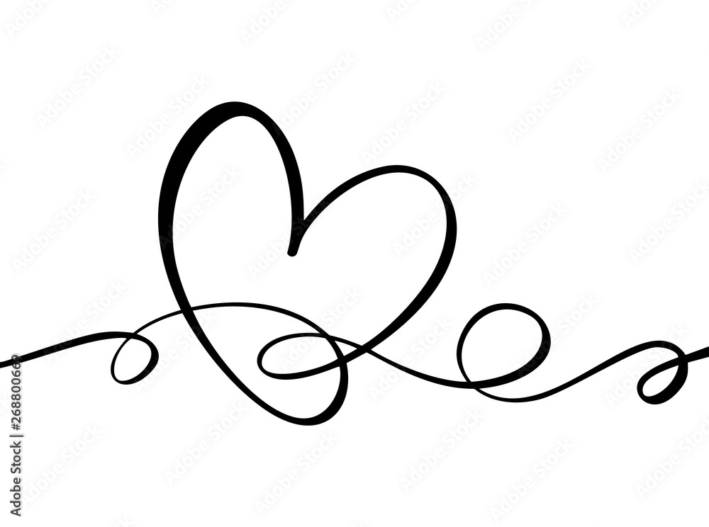 Hand drawn Heart love sign. Romantic calligraphy vector of valentine day. Concepn icon symbol for t-shirt, greeting card, poster wedding. Design flat element illustration