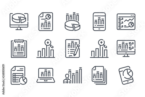 Statistics related line icon set. Data report vector linear icons.