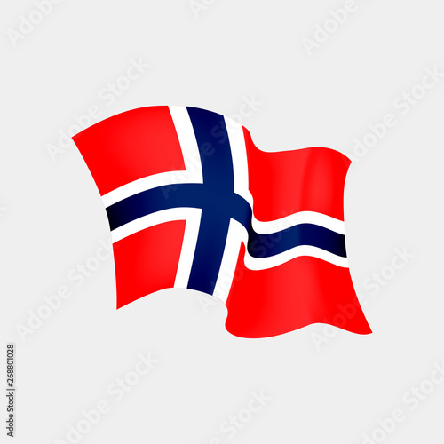 Norwegian flag. Vector illustration of Norway flag in the wind, isolated on black background.