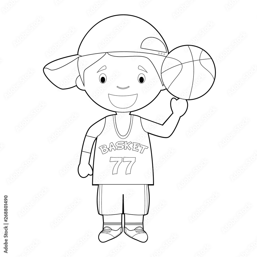 Easy coloring cartoon vector illustration of a basketball player. Stock Vector Adobe Stock