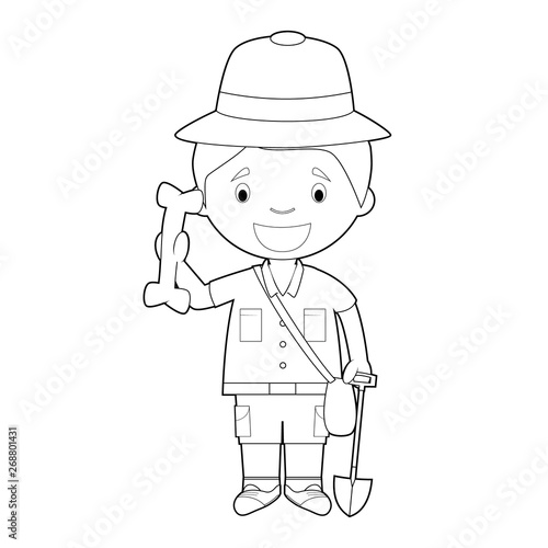 Easy coloring cartoon vector illustration of an archaeologist.