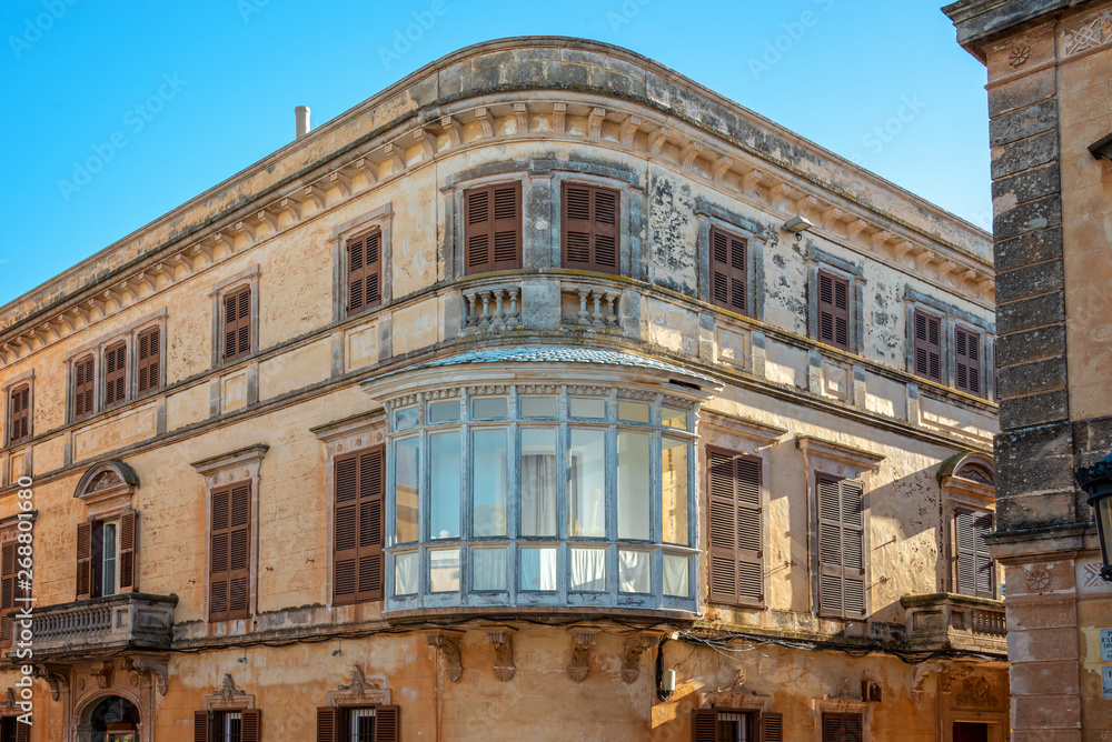 Old house with a bow window in Ciutadella, Menorca, Balearic islands, Spain