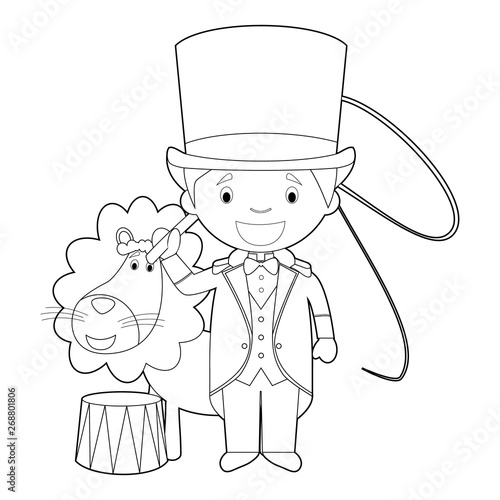 Easy coloring cartoon vector illustration of a lion tamer.